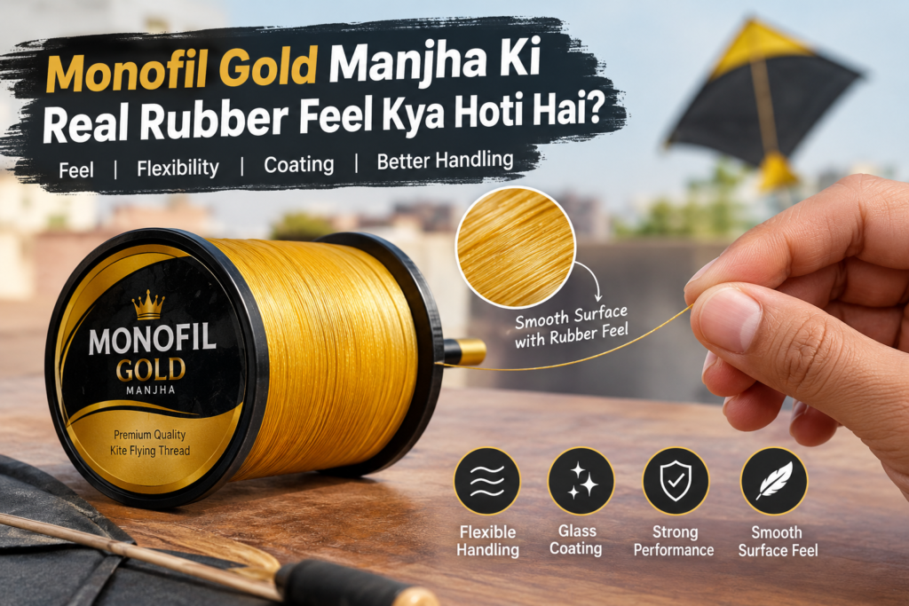 Monofil Gold Manjha real rubber feel, smooth surface, flexibility and glass coating